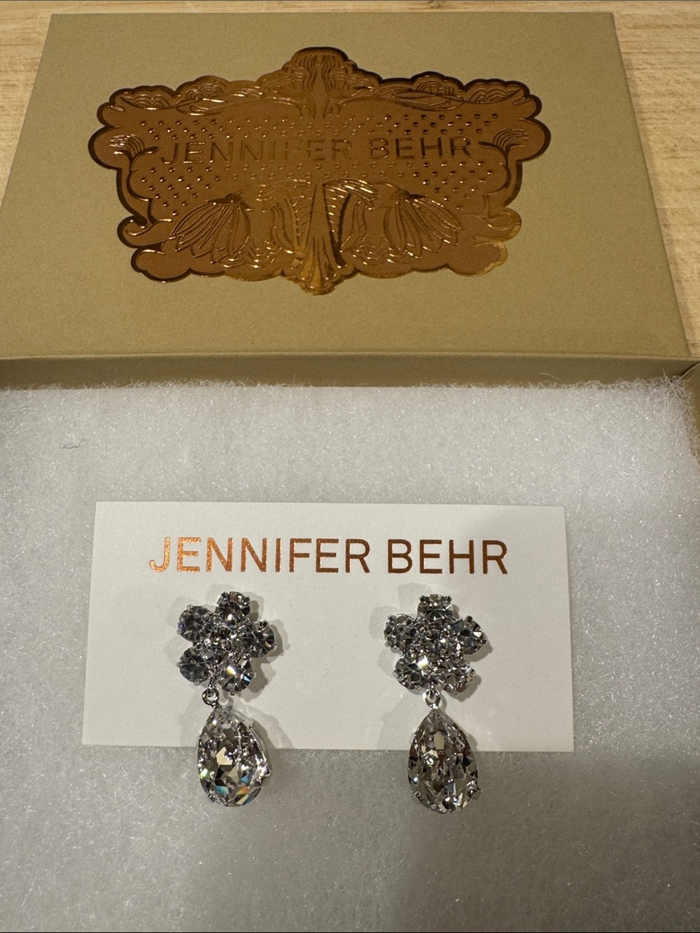 Jennifer Behr Silver Crystal Drop Earrings - Sparkling Floral Teardrop